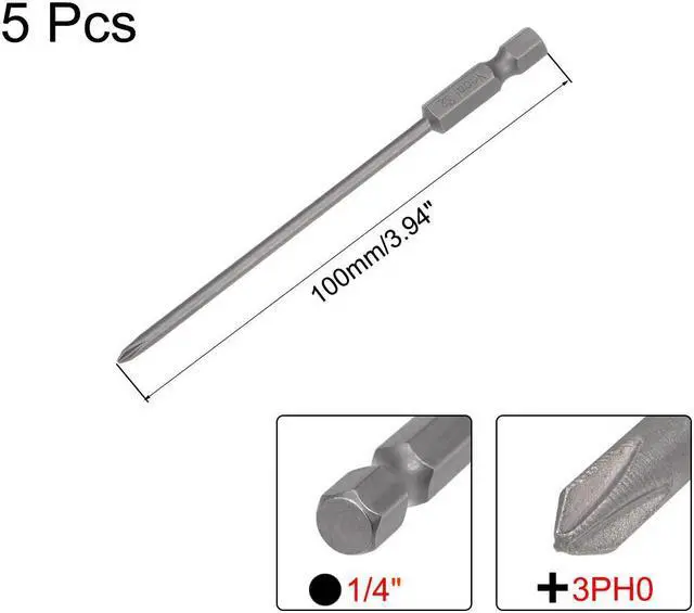 Alt view image 2 of 4 - 5 Pcs 3mm PH0 Magnetic Phillips Screwdriver Bits, 1/4 Inch Hex Shank 3.94-inch Length S2 Power Tool