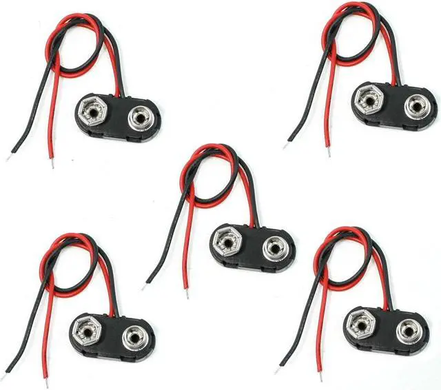 Main image of Unique Bargains 5 Pcs I Type 9V Battery Clip Connector Cable Cord Black