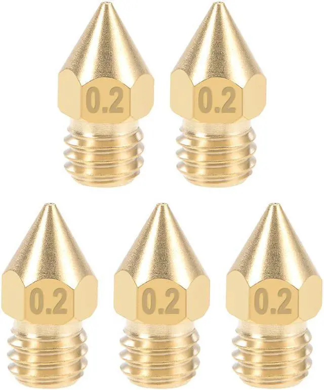 Main image of 0.2mm 3D Printer Nozzle Head M6 Thread Replacement for MK8 1.75mm Extruder Print, Brass 5pcs