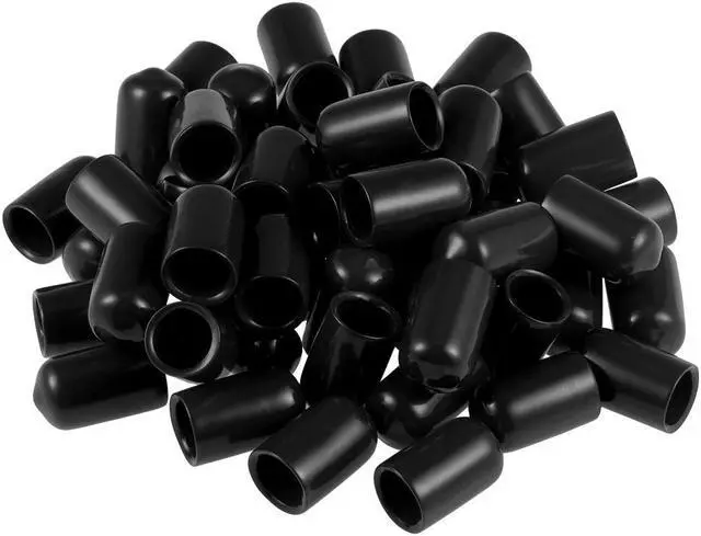Main image of Screw Thread Protector, 10mm ID Round End Cap Cover Flexible Black Tube Caps 50pcs