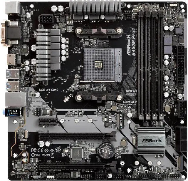 Main image of ASRock B450M PRO4 AM4 AMD B450 SATA 6Gb/s USB 3.1 HDMI Micro ATX AMD Motherboard
