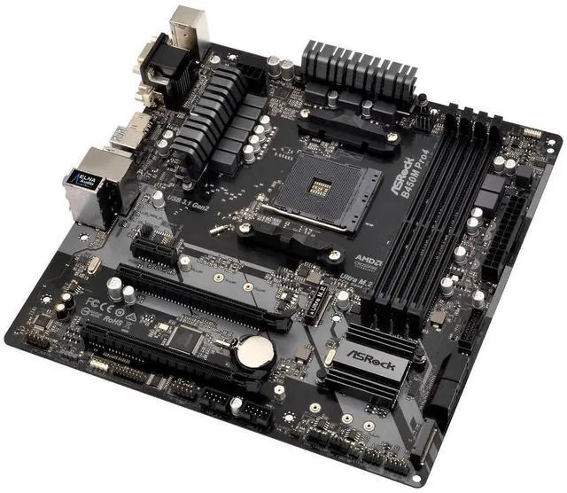 Alt view image 3 of 9 - ASRock B450M PRO4 AM4 AMD B450 SATA 6Gb/s USB 3.1 HDMI Micro ATX AMD Motherboard