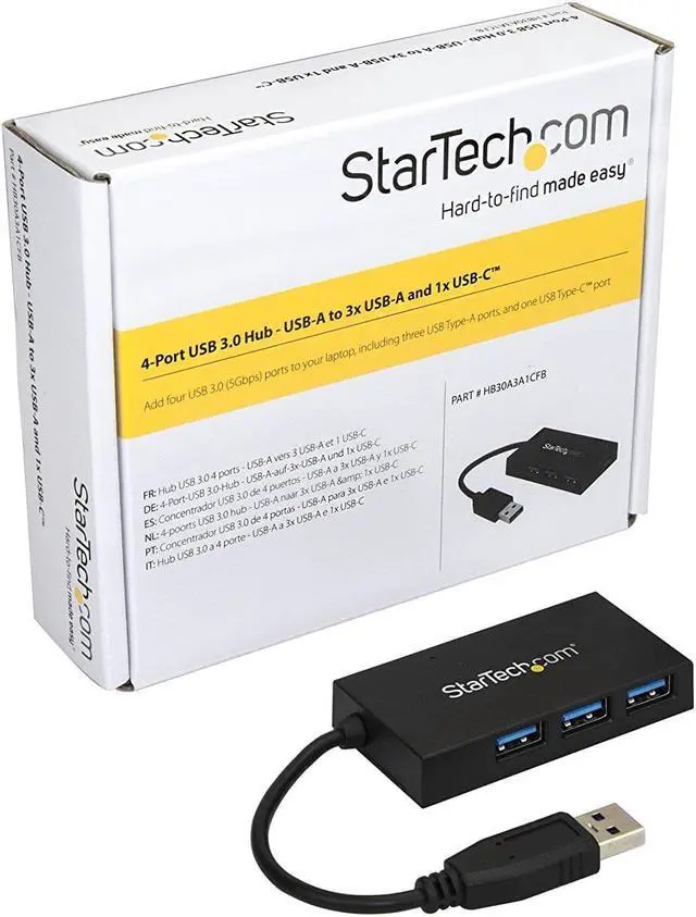 Alt view image 3 of 8 - StarTech HB30A3A1CFB 4 Port USB Hub - USB 3.0 - USB A to 3 x USB A and 1 x USB C - USB Port Expander