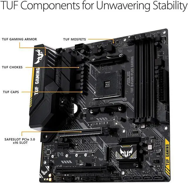 Alt view image 3 of 7 - ASUS TUF B450 Gaming Motherboard AMD Ryzen 2 AM4 DDR4 HDMI DVI-D M.2 Micro ATX (TUF B450M-Plus Gaming)