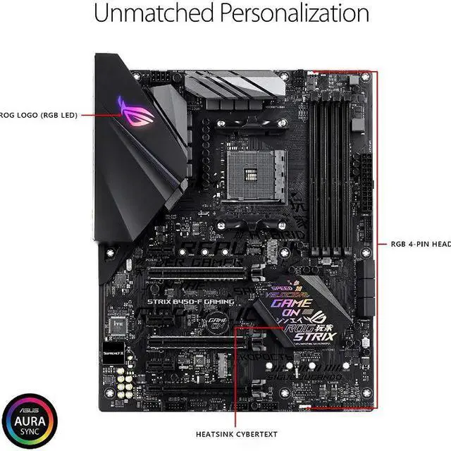 Alt view image 2 of 14 - ASUS ROG STRIX B450-F GAMING AM4 AMD B450 SATA 6Gb/s USB 3.1 HDMI ATX AMD Motherboard