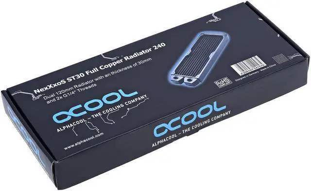 Alt view image 3 of 14 - Alphacool NexXxos ST30 Full Copper Radiator 240, 120mm x 2, Dual Fan, Black