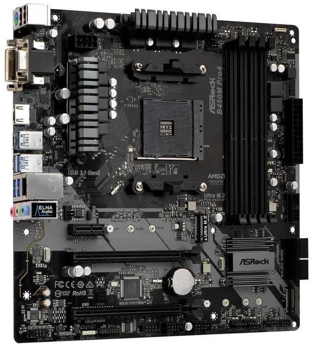 Alt view image 2 of 9 - ASRock B450M PRO4 AM4 AMD B450 SATA 6Gb/s USB 3.1 HDMI Micro ATX AMD Motherboard