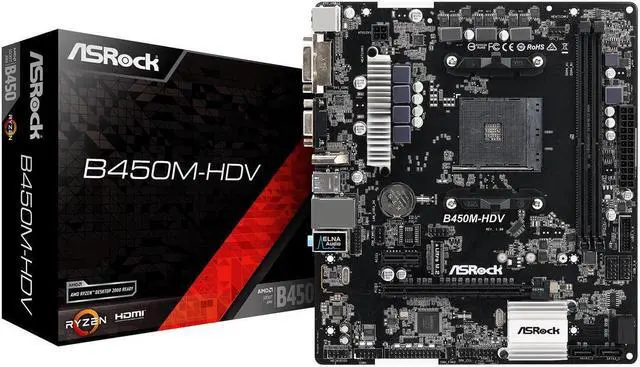 Alt view image 5 of 9 - ASRock B450M-HDV AM4 AMD B450 SATA 6Gb/s USB 3.1 HDMI Micro ATX AMD Motherboard