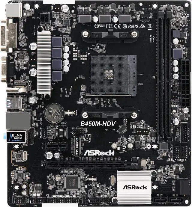 Main image of ASRock B450M-HDV AM4 AMD B450 SATA 6Gb/s USB 3.1 HDMI Micro ATX AMD Motherboard