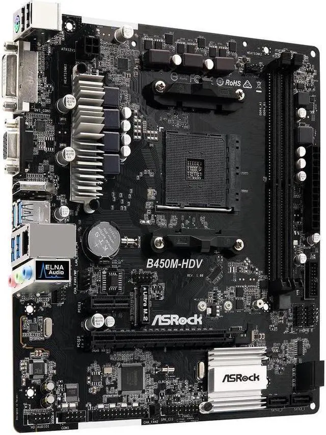 Alt view image 2 of 9 - ASRock B450M-HDV AM4 AMD B450 SATA 6Gb/s USB 3.1 HDMI Micro ATX AMD Motherboard
