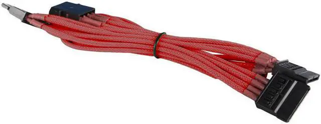 Main image of 4-Pin to 3x SATA Power Premium Braided Adapter Cable - Red