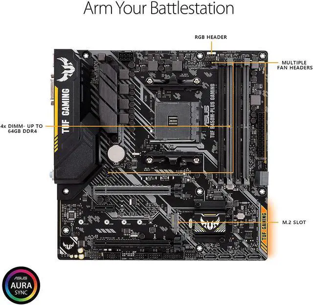 Alt view image 2 of 7 - ASUS TUF B450 Gaming Motherboard AMD Ryzen 2 AM4 DDR4 HDMI DVI-D M.2 Micro ATX (TUF B450M-Plus Gaming)