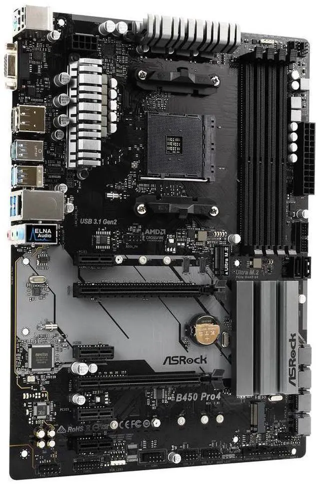 Alt view image 2 of 9 - ASRock B450 PRO4 AM4 AMD B450 SATA 6Gb/s USB 3.1 HDMI ATX AMD Motherboard