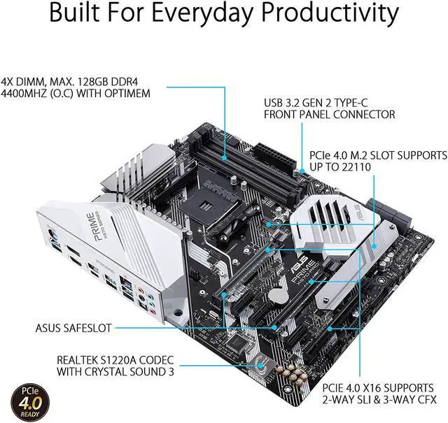Alt view image 4 of 11 - ASUS Prime X570-Pro Ryzen 3 AM4 with PCIe Gen4, Dual M.2 HDMI, SATA 6GB/s USB 3.2 Gen 2 ATX Motherboard