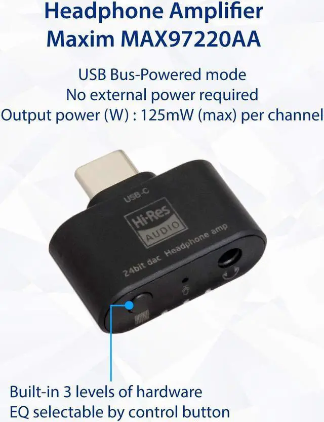 Alt view image 3 of 7 - Syba 96 KHz 24 Bit DAC Type-C Audio Adapter to 35mm Headphone Amplifier 3 Level EQ support