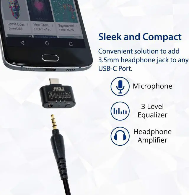 Alt view image 2 of 7 - Syba 96 KHz 24 Bit DAC Type-C Audio Adapter to 35mm Headphone Amplifier 3 Level EQ support