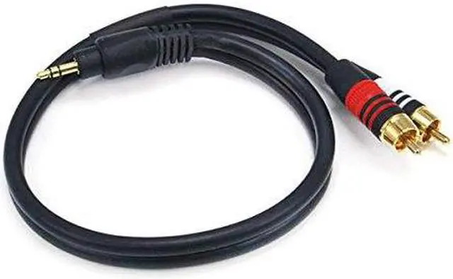 Alt view image 4 of 9 - Monoprice 1.5ft Premium 3.5mm Stereo Male to 2RCA Male 22AWG Cable (Gold Plated) - Black