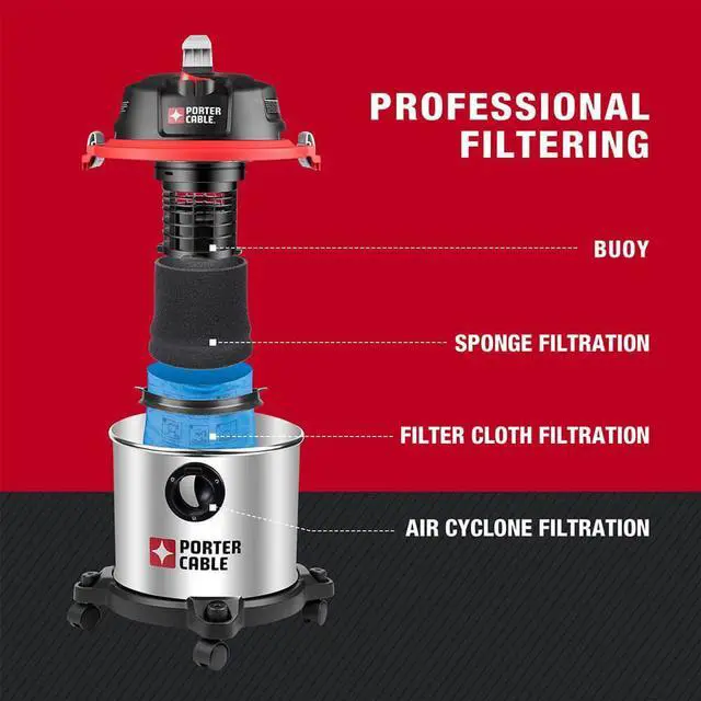 Alt view image 5 of 7 - PORTER-CABLE PCX18301-4B 4 Gallon 4 Peak Horsepower Wet and Dry Vacuum Cleaner