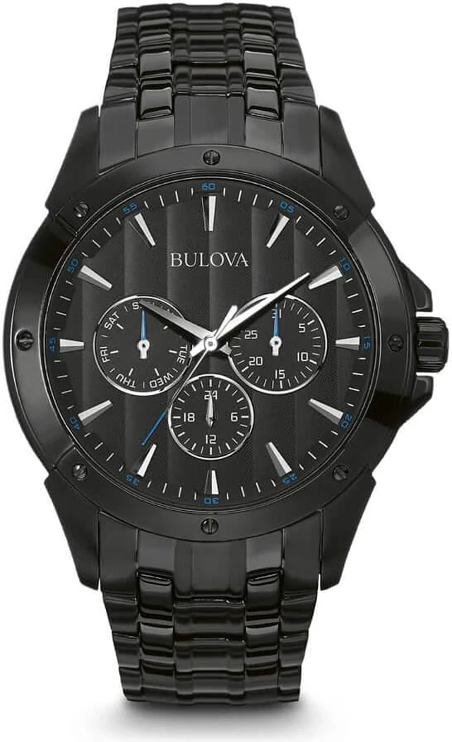 Alt view image 9 of 12 - Bulova Mens Day/Date Black ION Finish Bracelet Dress Quartz Watch 98C121