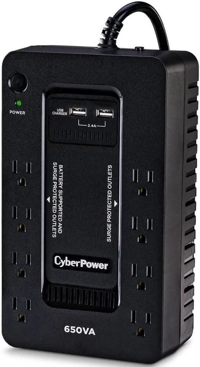 Alt view image 5 of 8 - 650VA 8-Outlet UPS Battery Backup with USB