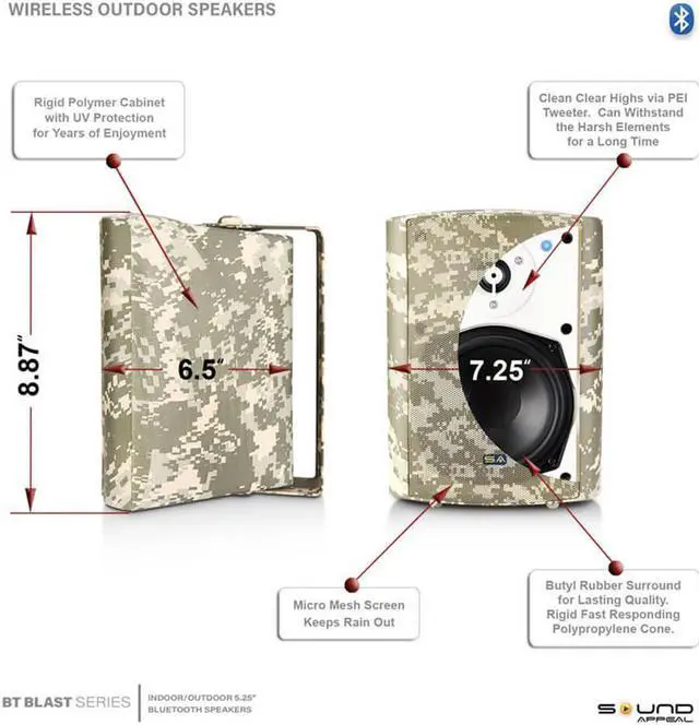 Alt view image 2 of 4 - Sound Appeal SABTCF5 Indoor/Outdoor Weatherproof Patio Speakers