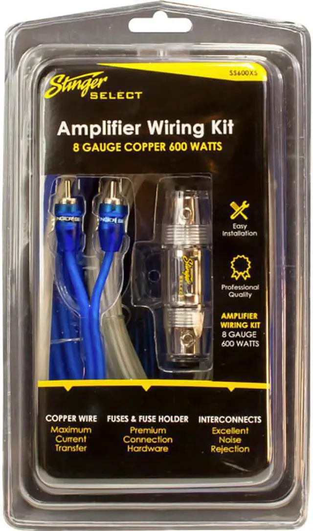 Alt view image 2 of 13 - Stinger SS600XS 8 gal Copper 600 watts Amp Kit with Blue Twisted RCA Wire
