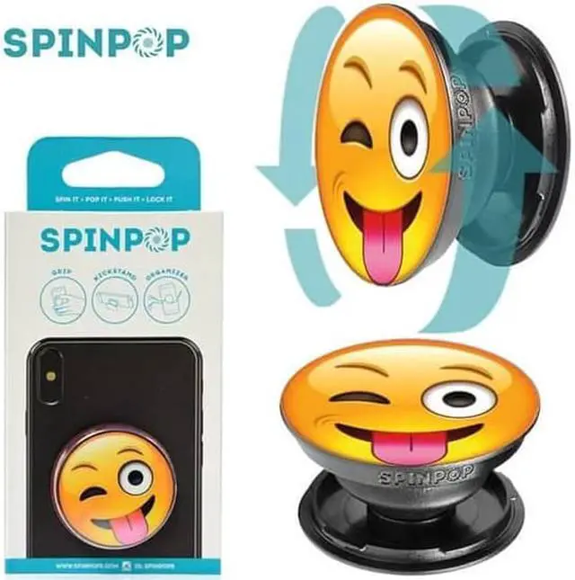 Alt view image 3 of 3 - SpinPop SPWINKEMOJIT Universal Phone Grip & Stand - Wink Tongue Emoji