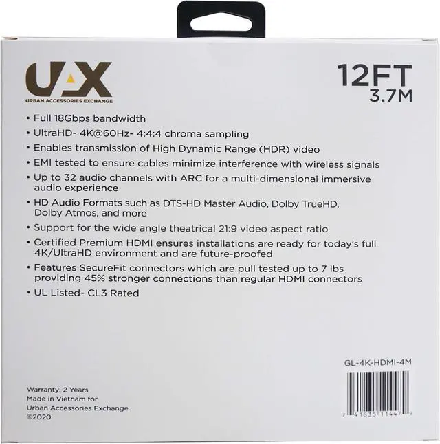 Alt view image 2 of 3 - UAX GL4KHDMI4M 12 ft. 4K HDMI Cable