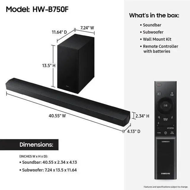 Alt view image 8 of 10 - Samsung B Series Soundbar 5.1 Channel DTS Virtual:X with Subwoofer (HW-B750F/ZA, 2025)