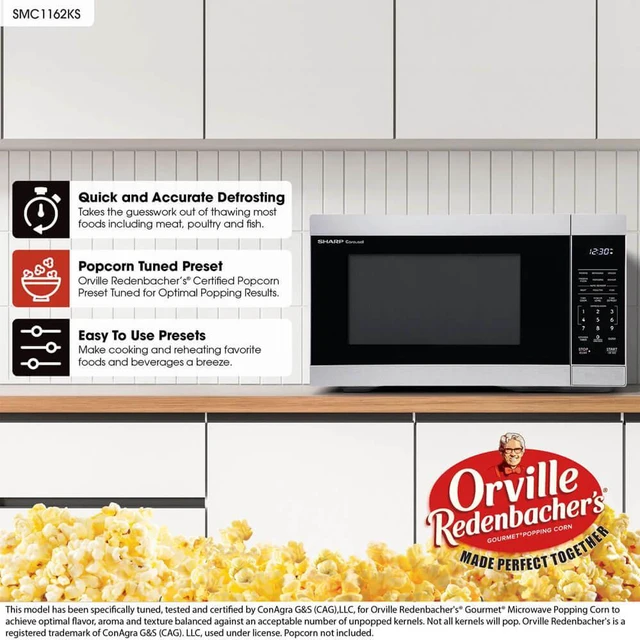 Alt view image 4 of 5 - 1.1 CF Countertop Microwave Oven, Orville Redenbacher's Certified