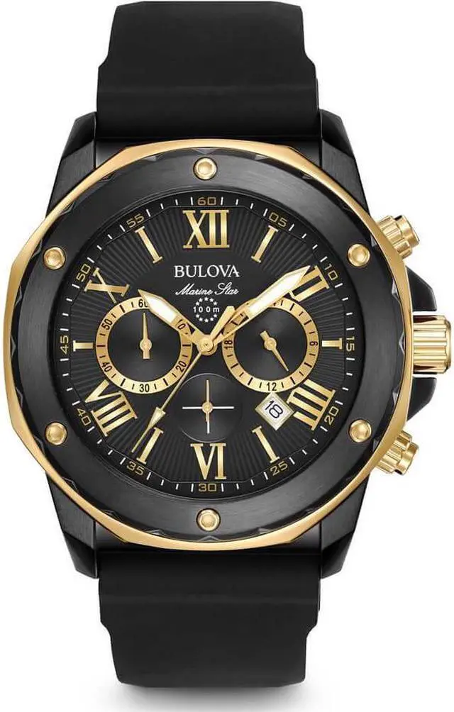 Alt view image 3 of 10 - Bulova Marine Star Chronograph Mens Gold Plated Stainless Steel Watch 98B278