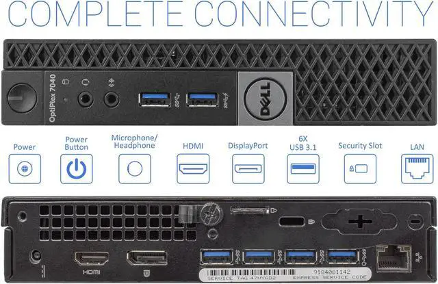 Alt view image 3 of 7 - Dell Optiplex 7040 Mini PC, Intel Core i5-6500T Upto 3.1GHz, 16GB RAM, 512GB SSD, HDMI, DisplayPort, Wi-Fi, Bluetooth, Windows 10 Pro