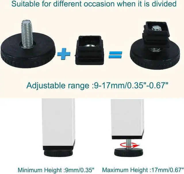 Alt view image 3 of 7 - Adjustable Leveling Feet 20 x 20mm Tube Inserts Furniture Table Glide 4 Sets