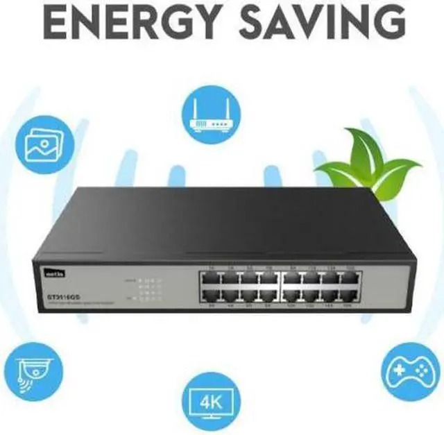 Alt view image 3 of 8 - Netis ST3116GS 8 Port 16 Port Unmanaged 10/100/1000M Gigabit Ethernet Rackmount Switch | Plug-and-Play and Effective Power Saving Technology Support Auto MDI/MDIX Function
