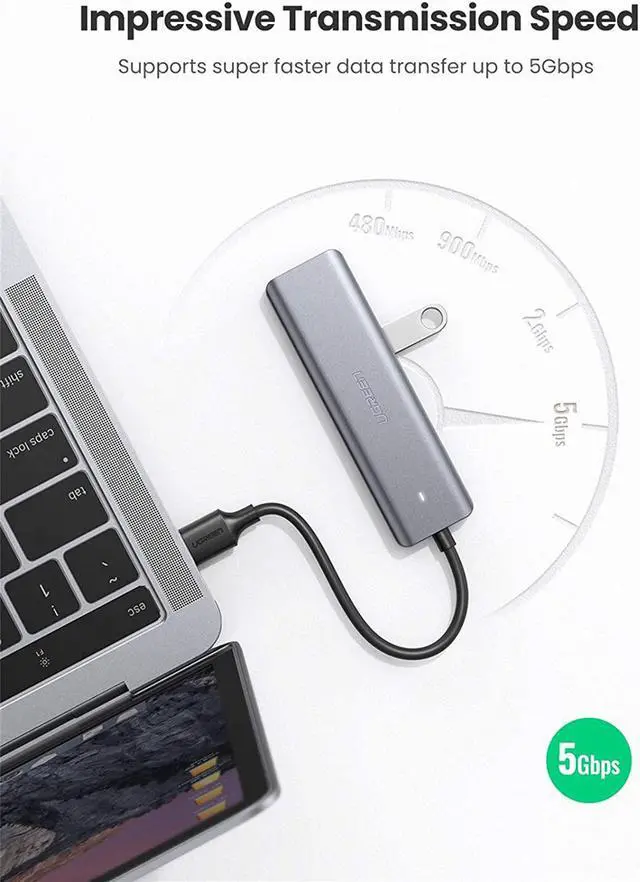 Alt view image 3 of 7 - UGREEN USB 3.0 Hub 4 Port USB Extender Compatible for MacBook Mac Pro Mini iMac Surface Pro XPS IdeaPad MateBook X Pro Notebook PC USB Flash Drives Mobile HDD