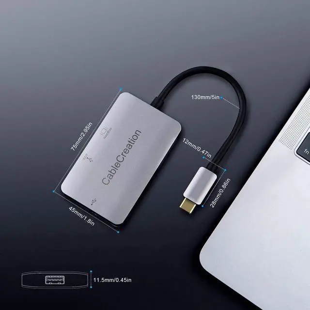 Alt view image 5 of 5 - USB 3.1 Type C to HDMI 4K Adapter with 100W Power Charging+ USB 3.0 3-in-1 Thunderbolt 3 Aluminum Hub, Compatible with MacBook Pro 2019/2018, XPS 13, Yoga 910, Galaxy S10/9 and Dex Supported Cellphone