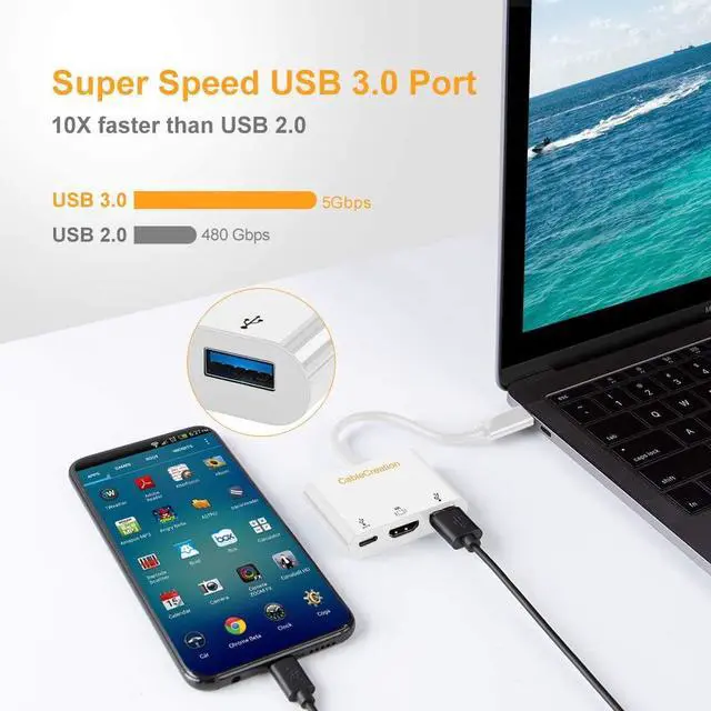 Alt view image 5 of 7 - USB C to 4K HDMI Hub, CableCreation 3-in-1 USB-C Hub with HDMI, USB 3.0 and 60W PD Charging [Thunderbolt 3 Compatible] for MacBook Pro 2017/2018/2019, Dell XPS 13/15, Galaxy Note S10, Yoga 910/920