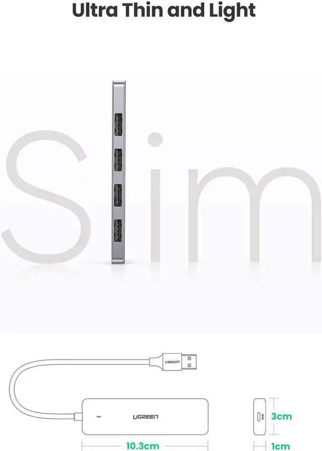 Alt view image 5 of 7 - UGREEN USB 3.0 Hub 4 Port USB Extender Compatible for MacBook Mac Pro Mini iMac Surface Pro XPS IdeaPad MateBook X Pro Notebook PC USB Flash Drives Mobile HDD