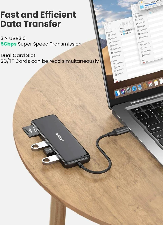 Alt view image 4 of 7 - UGREEN USB C Hub USB C HDMI Adapter 4K 60Hz 6 in 1 Type C Hub to HDMI SD TF Card Reader 3 USB 3.0 Ports for MacBook Pro 2019 2018 2017 Galaxy Note 10 S10 S9 S8 Plus Chromebook XPS Aluminum