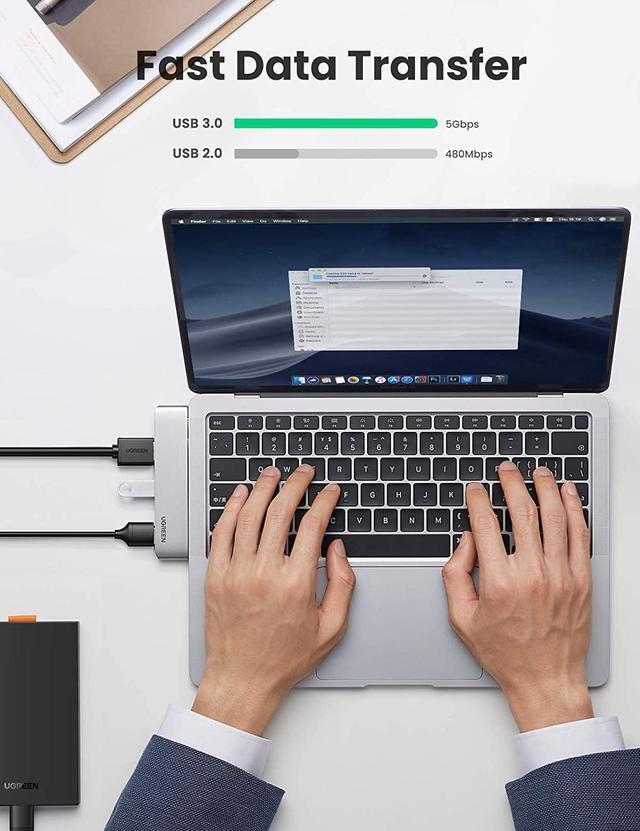Alt view image 4 of 6 - UGREEN USB C Hub for MacBook Pro USB Type C to 4K HDMI Thunderbolt 3 100W Power Delivery 3 USB 3.0 Port Adapter Dock Station for MacBook Air M1 2020 2019 2018 MacBook Pro M1 2019 2018 2017, Silver