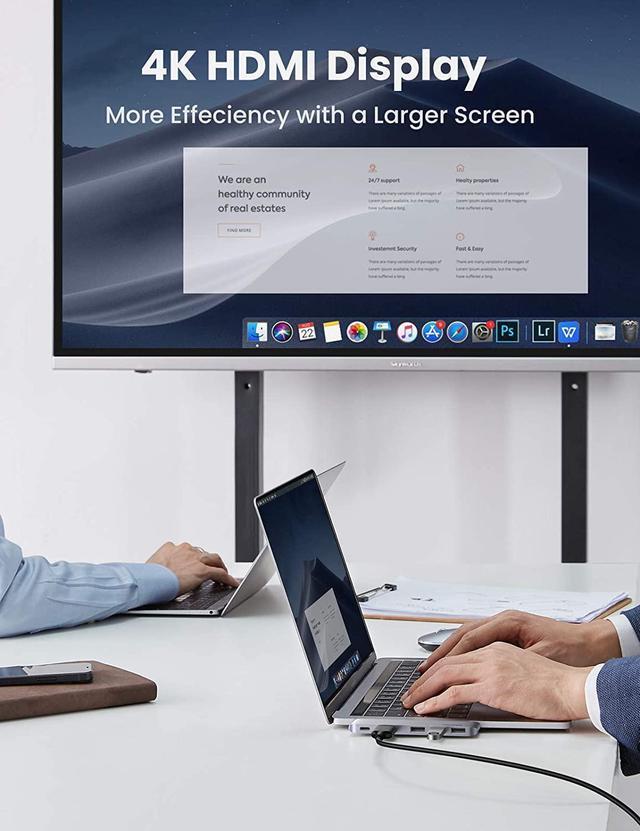 Alt view image 3 of 6 - UGREEN USB C Hub for MacBook Pro USB Type C to 4K HDMI Thunderbolt 3 100W Power Delivery 3 USB 3.0 Port Adapter Dock Station for MacBook Air M1 2020 2019 2018 MacBook Pro M1 2019 2018 2017, Silver