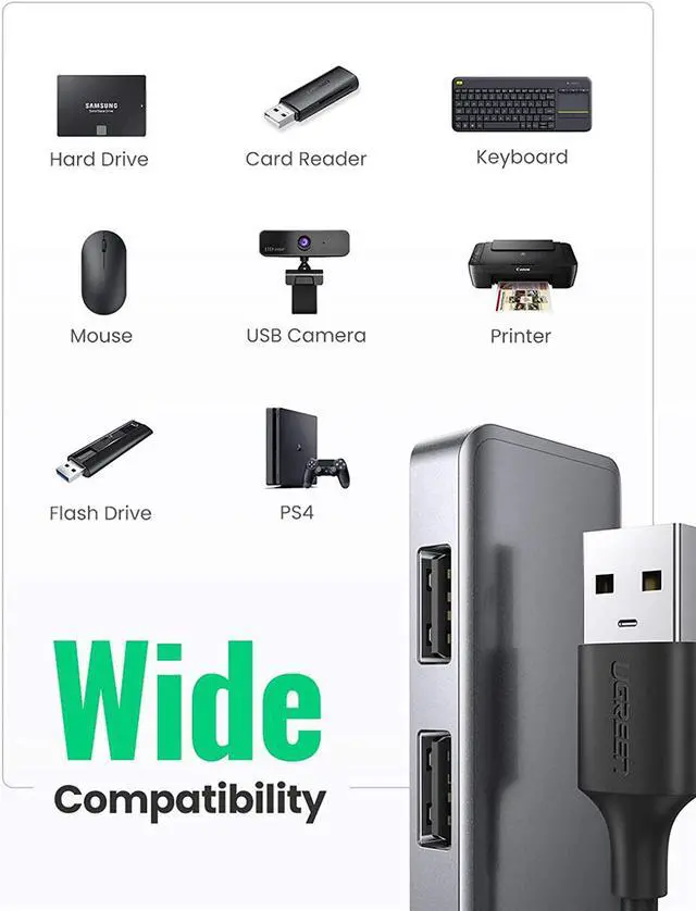 Alt view image 6 of 7 - UGREEN USB 3.0 Hub 4 Port USB Extender Compatible for MacBook Mac Pro Mini iMac Surface Pro XPS IdeaPad MateBook X Pro Notebook PC USB Flash Drives Mobile HDD