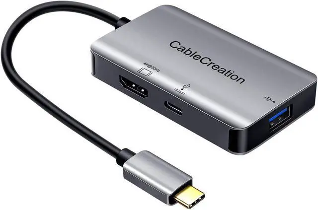 Main image of USB 3.1 Type C to HDMI 4K Adapter with 100W Power Charging+ USB 3.0 3-in-1 Thunderbolt 3 Aluminum Hub, Compatible with MacBook Pro 2019/2018, XPS 13, Yoga 910, Galaxy S10/9 and Dex Supported Cellphone