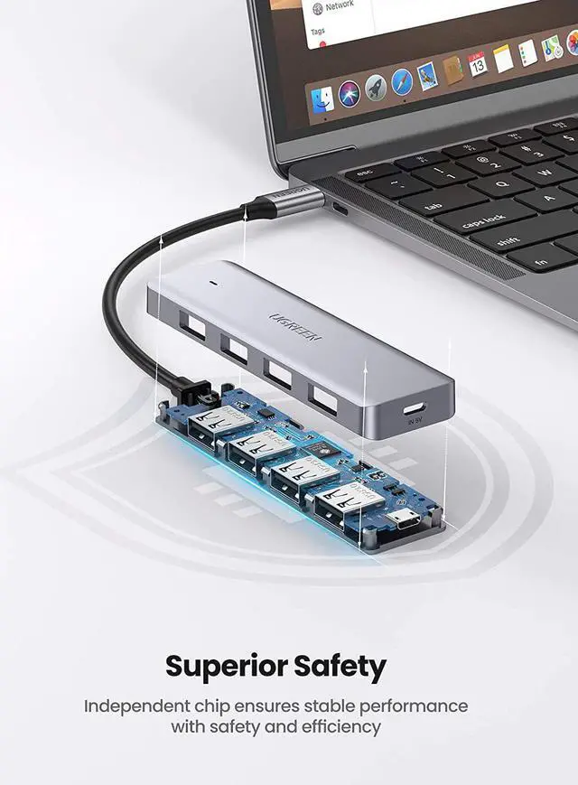 Alt view image 7 of 7 - UGREEN USB C Hub 4 Ports USB Type C to USB 3.0 Hub Adapter with Charging Port for MacBook Pro iMac Samsung Galaxy Note 10 S10 S9 LG Google Chromebook Pixelbook Dell XPS Oculus Rift