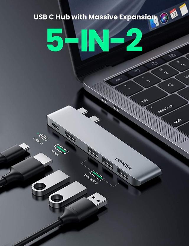 Alt view image 2 of 6 - UGREEN USB C Hub for MacBook Pro USB Type C to 4K HDMI Thunderbolt 3 100W Power Delivery 3 USB 3.0 Port Adapter Dock Station for MacBook Air M1 2020 2019 2018 MacBook Pro M1 2019 2018 2017, Silver