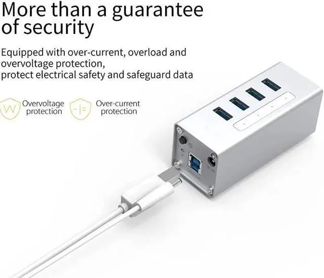 Alt view image 5 of 7 - USB Hub Aluminum 4 Port USB3.0 Splitter USB HUB Support BC1.2 Charging with 12V2A Power Adapter for Laptop PC Accessories (Color : Silver) (Silver)