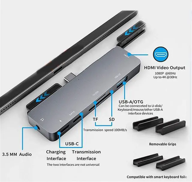Alt view image 2 of 7 - sxg USB C Hub, USB3.1 Multifunction Multiport Adapter Type-C to HDMI 7 in 1 Adapter Hub for Computer Mobile Phone Adapter Hub