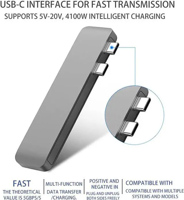 Alt view image 6 of 7 - FA.cbj3 USB C HUB Adapter,2 USB C Hub Thunderbolt 3 Adapter Dual USB Type C Dock with TF SD Card Reader Slot PD HUB 3.0 for MacBook Pro/Air (Gray)