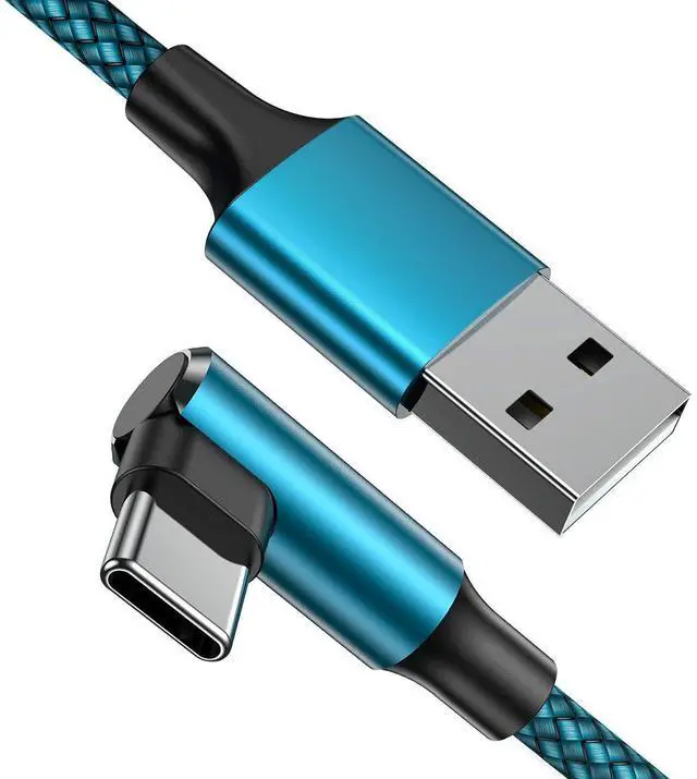 Main image of geekboy USB C Cable, Right Angle Type c Charger [2-Pack 10ft], Durable Nylon Braided USB A to Type C Charger Cable for iPhone 15/15 Pro/ 15 Plus/ 15 Pro Max, Samsung Galaxy S23 Ultra S22 S21 (Cyan)