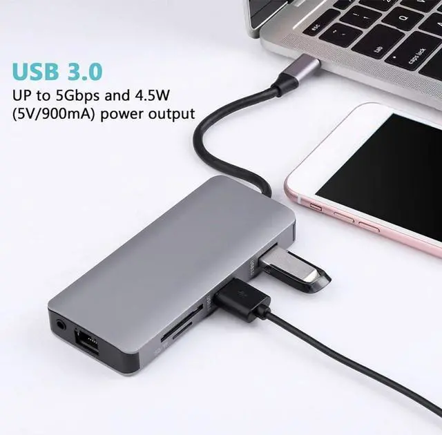 Alt view image 3 of 7 - Type-C Converter, 9 in 1 Type-C Hub Lightweight for Computer